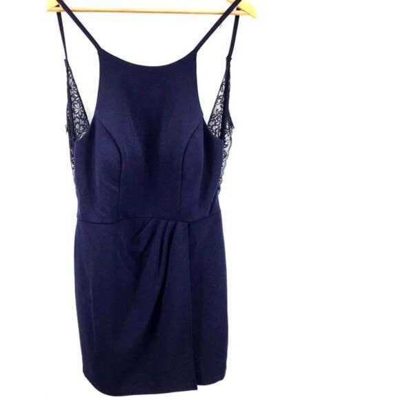 Speechless Lace Back Wrap Bodycon Dress Midnight Blue Size 11 Juniors New - Picture 4 of 9